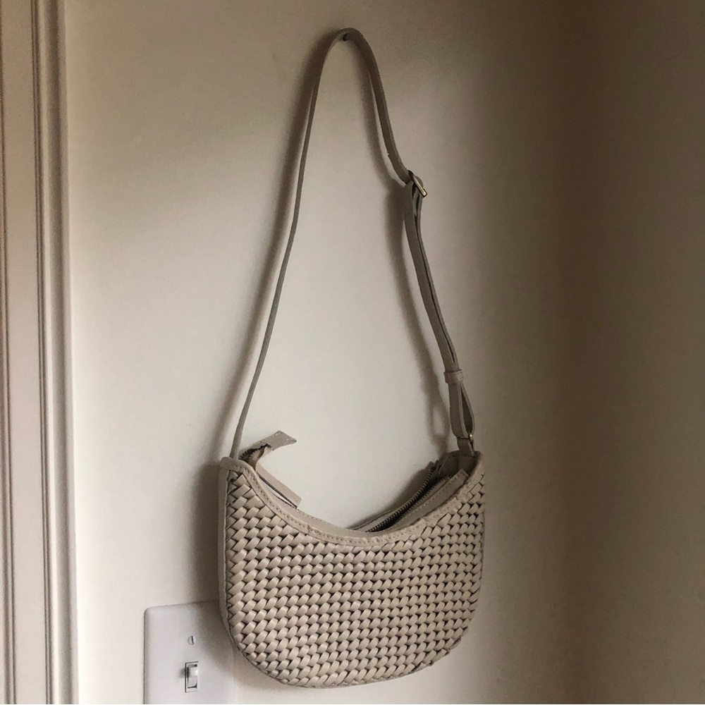 Bembien Mini Sling Bag in Woven Cream Leather